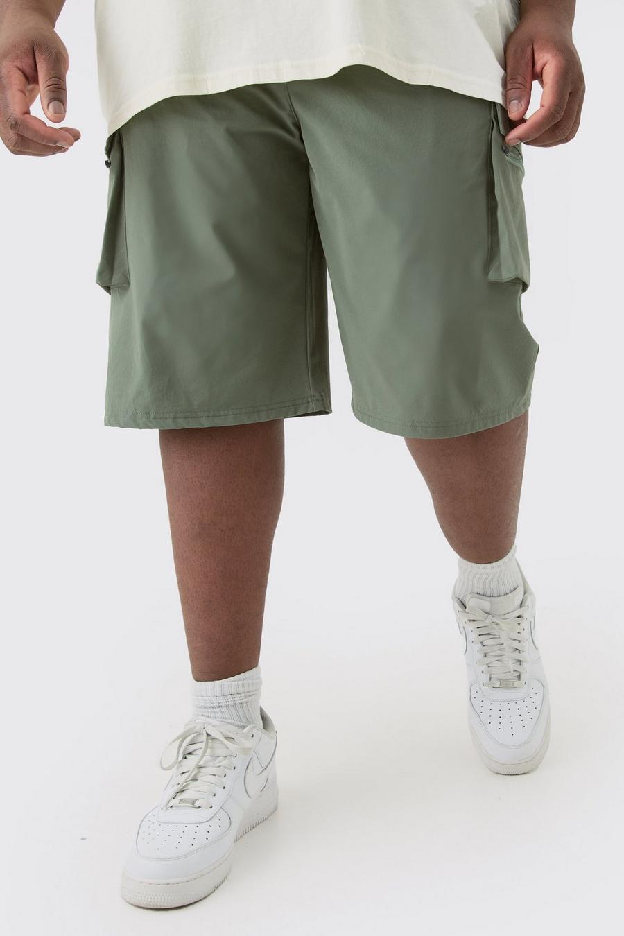 Khaki Plus Lichte Elastische Baggy Stretch Cargo Shorts image number 1