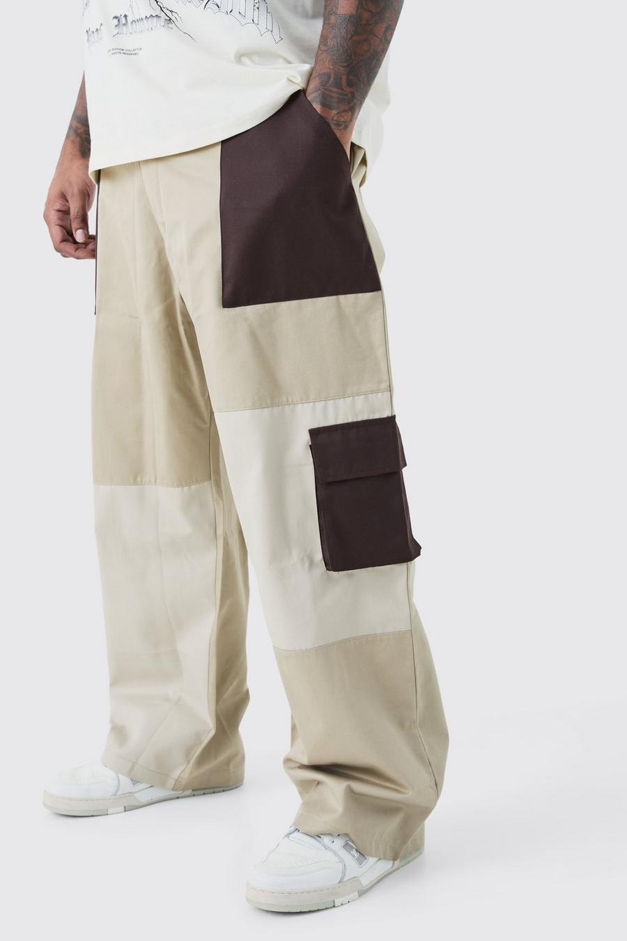 Pantaloni Cargo Plus Size rilassati a blocchi di colore, Chocolate image number 1