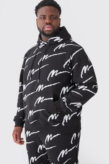 Black Plus Man Signature All Over Print Hoodie