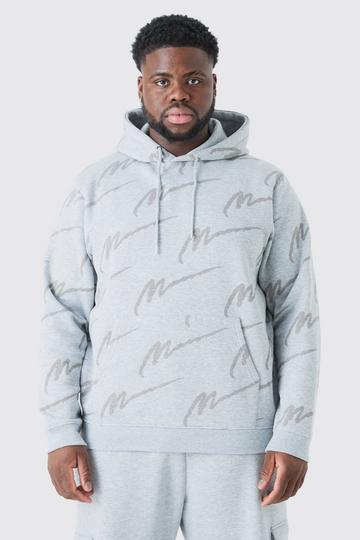 Plus Man Signature Hoodie Met Print grey marl