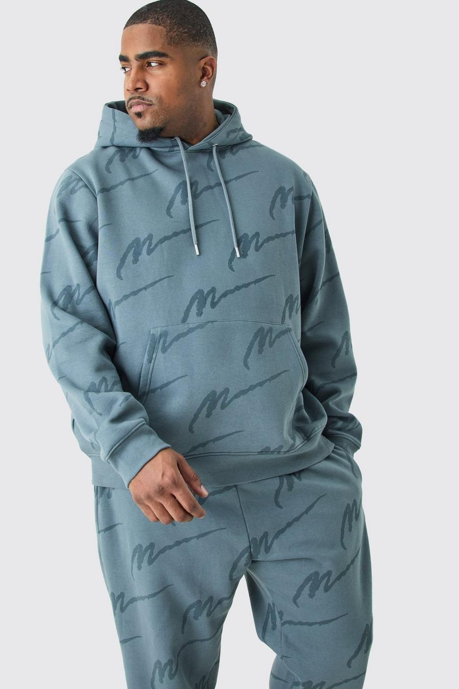 Plus Man Signature Hoodie-Trainingsanzug mit Print, Slate blue image number 1