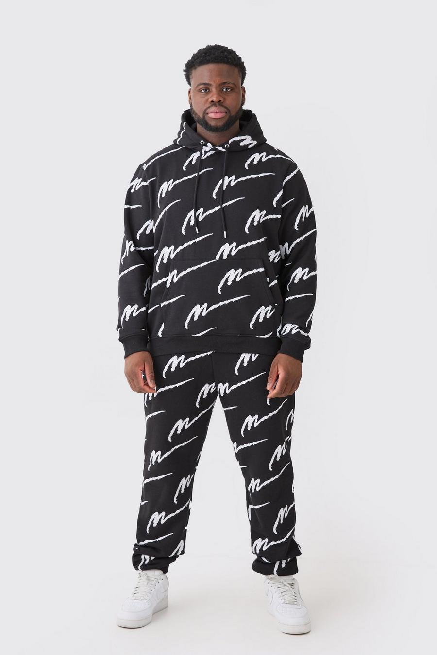 Plus Man Signature Hoodie-Trainingsanzug mit Print, Black image number 1