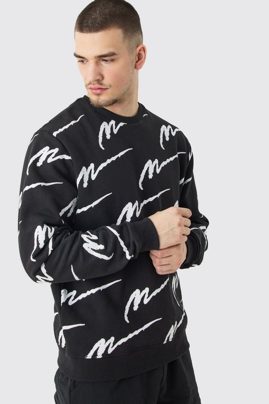 Black svart Tall Man Signature All Over Print Oversized Sweatshirt