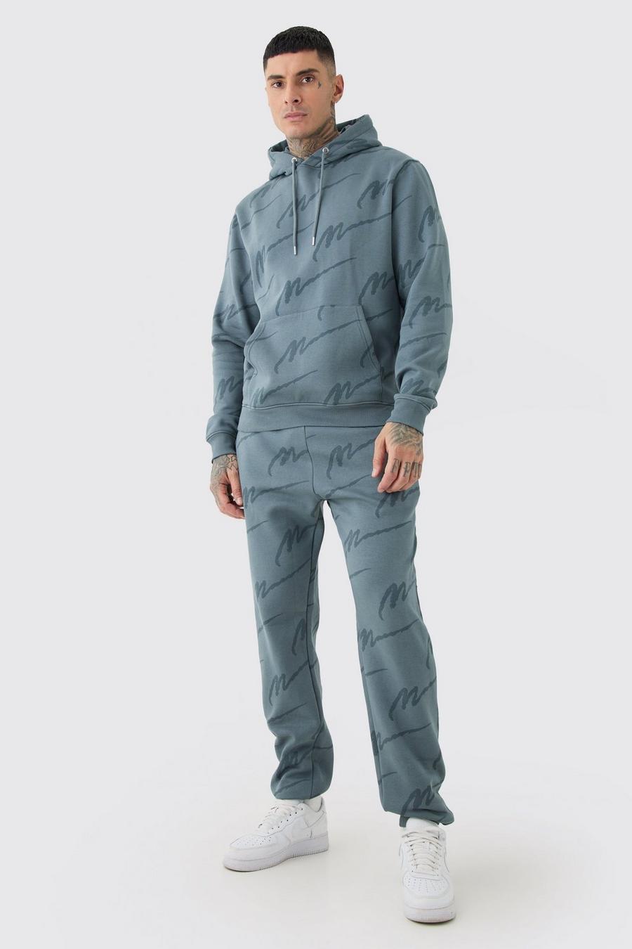 Slate blue Tall Man Signature All Over Print Hoodie Tracksuit image number 1