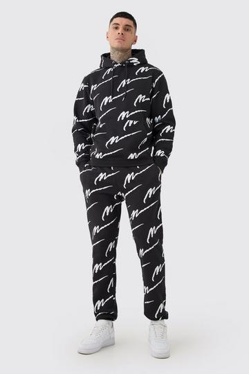 Black Tall Man Signature All Over Print Hoodie Tracksuit