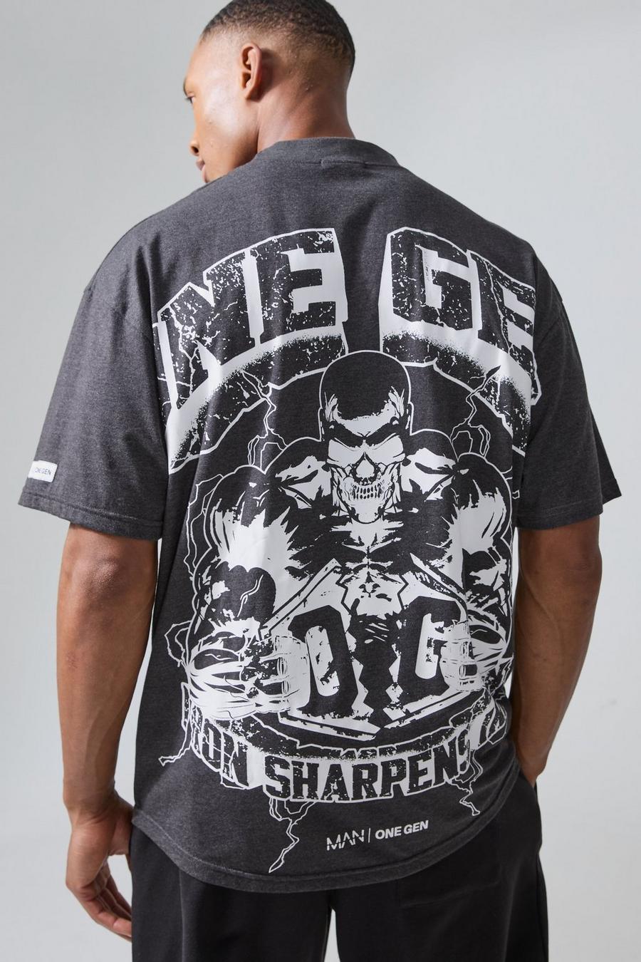 Charcoal Man Active X Og Fitness Oversized T-Shirt Met Brede Nek image number 1
