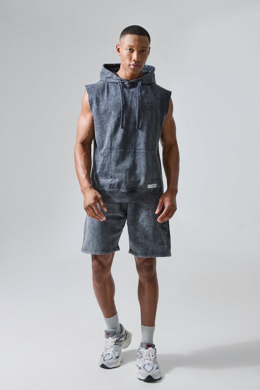 Charcoal Man Active X Og Gym Washed Sleeveless Hooded Tracksuit image number 1