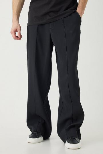 Tall Elasticated Waist Wide Leg Pleated Pintuck Seam Trouser black