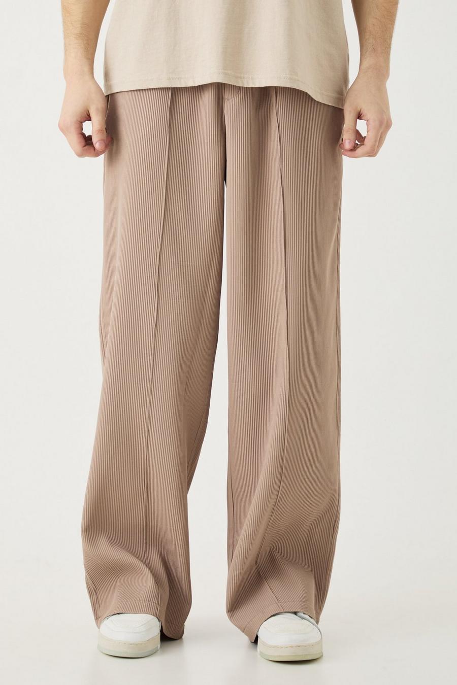 Pantalón Tall ancho plisado con cintura elástica y alforza, Mocha image number 1