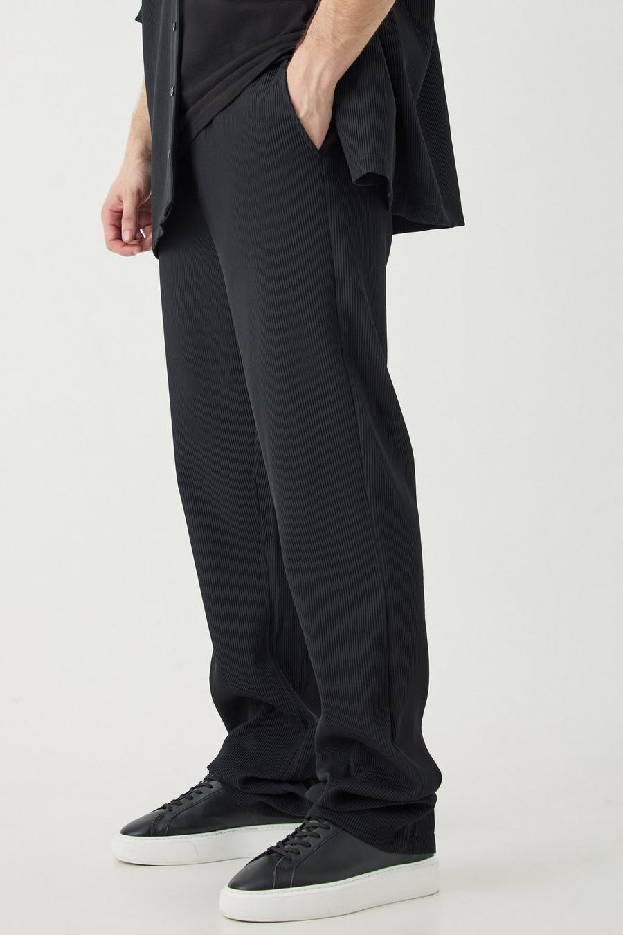 Black Tall Elasticated Waist Slim Flare Stacked Pleated Trouser image number 1