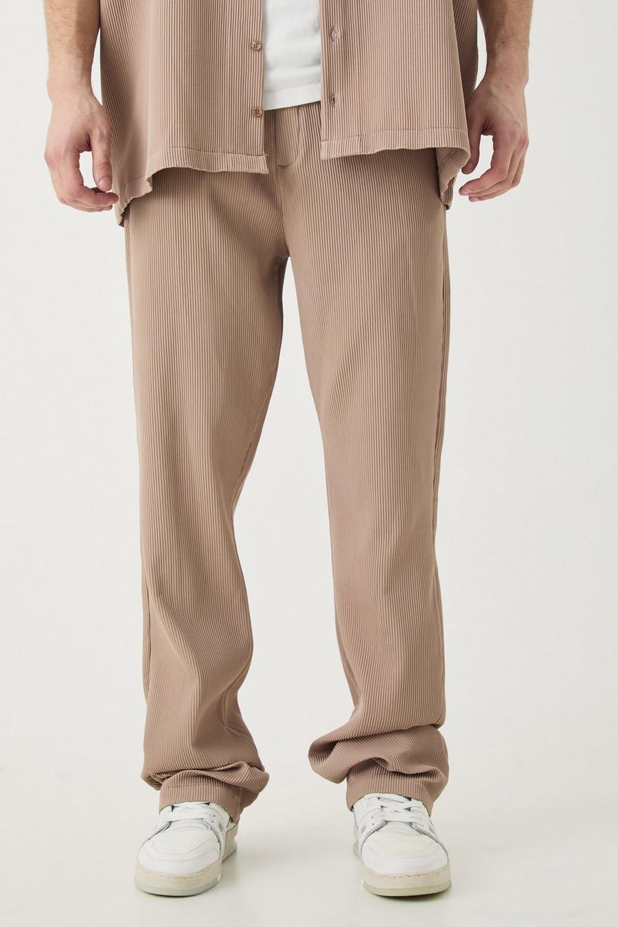 Mocha Tall Elasticated Waist Slim Flare Stacked Pleated Trouser image number 1