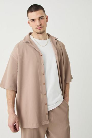 Tall Short Sleeve Oversized Revere Pleated Shirt mocha