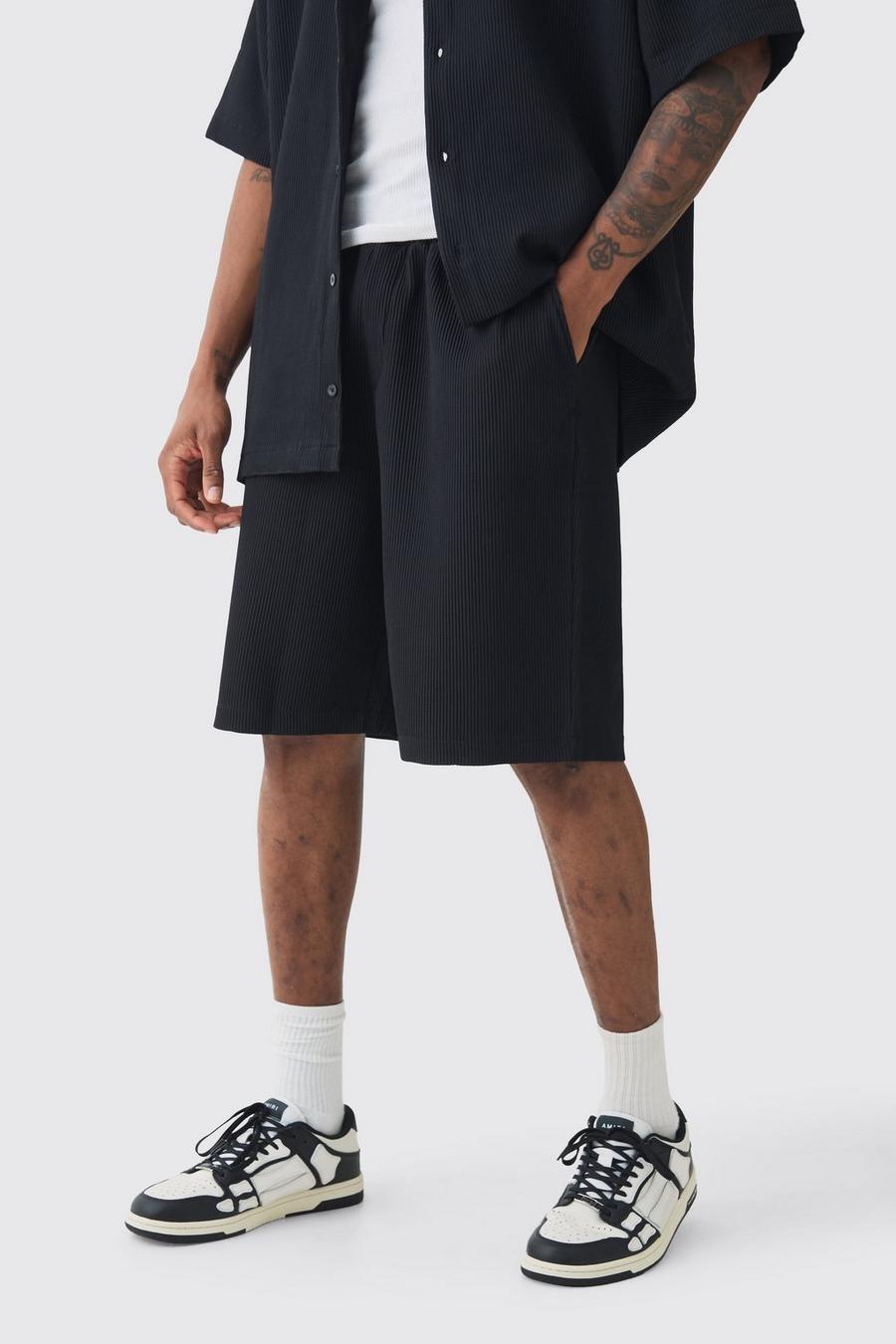 Black Tall Plisserade shorts med elastisk midja image number 1