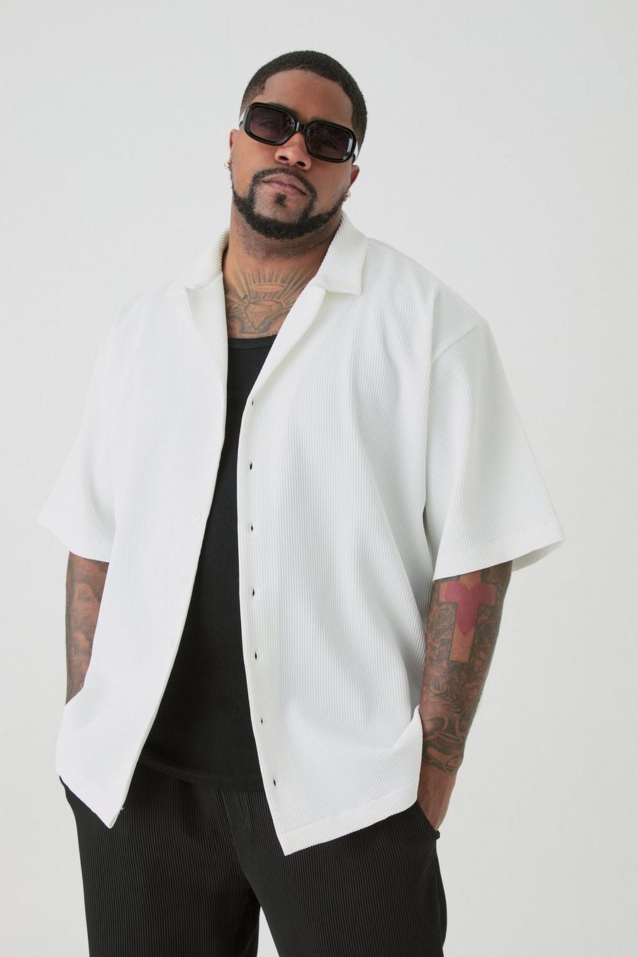White Plus Drop Revere Pleated Shirt image number 1