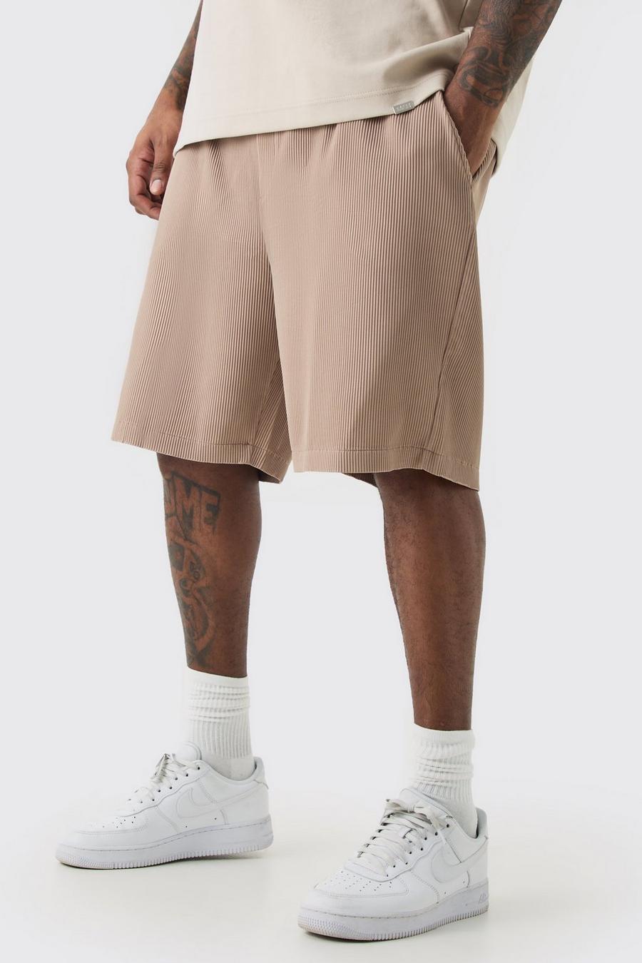 Mocha Plus Plisserade shorts med elastisk midja image number 1