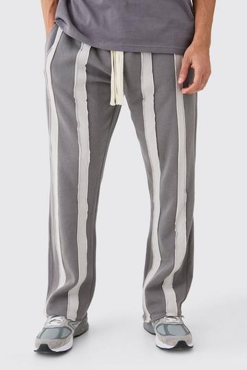 Relaxed Cut & Sew Stripe Raw Edge Joggers charcoal