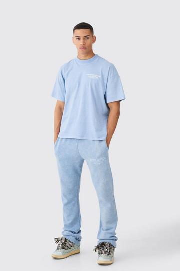 Boxy Distressed Applique Washed Stacked Tracksuit blue