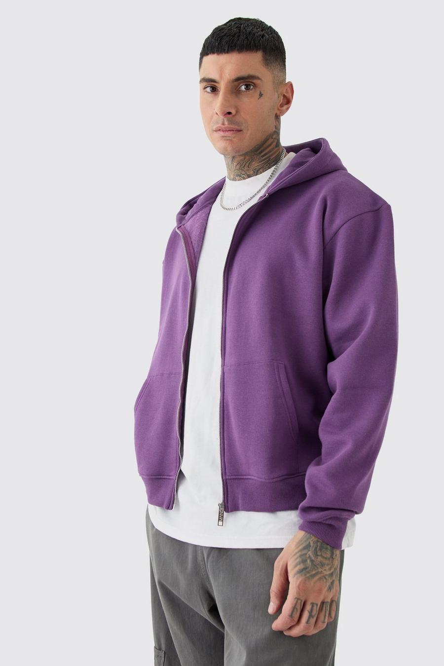 Felpa Tall squadrata oversize con zip e cappuccio, Purple image number 1