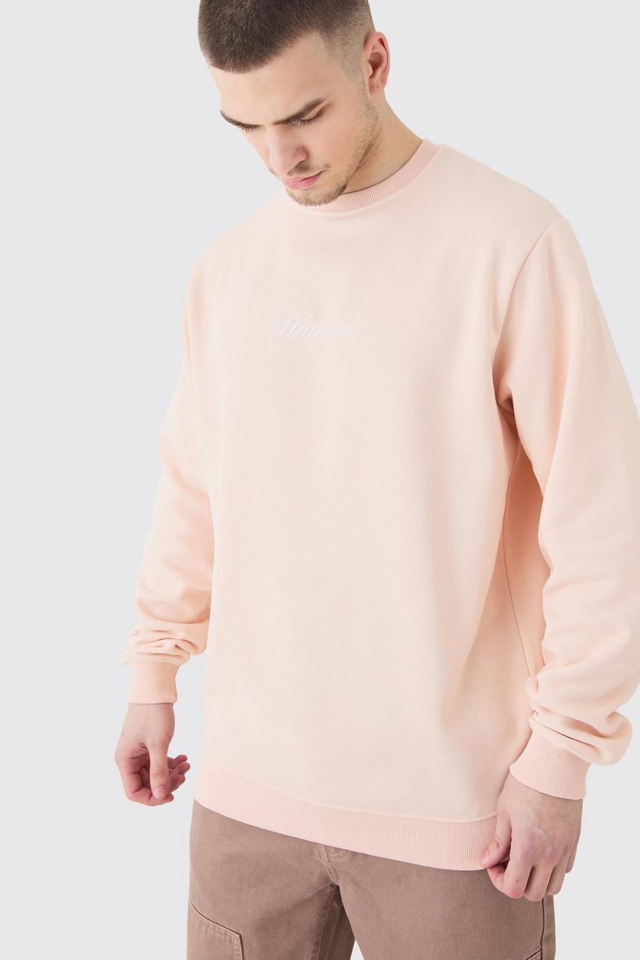 Pastel pink Tall Basic Crew Neck Homme Sweatshirt