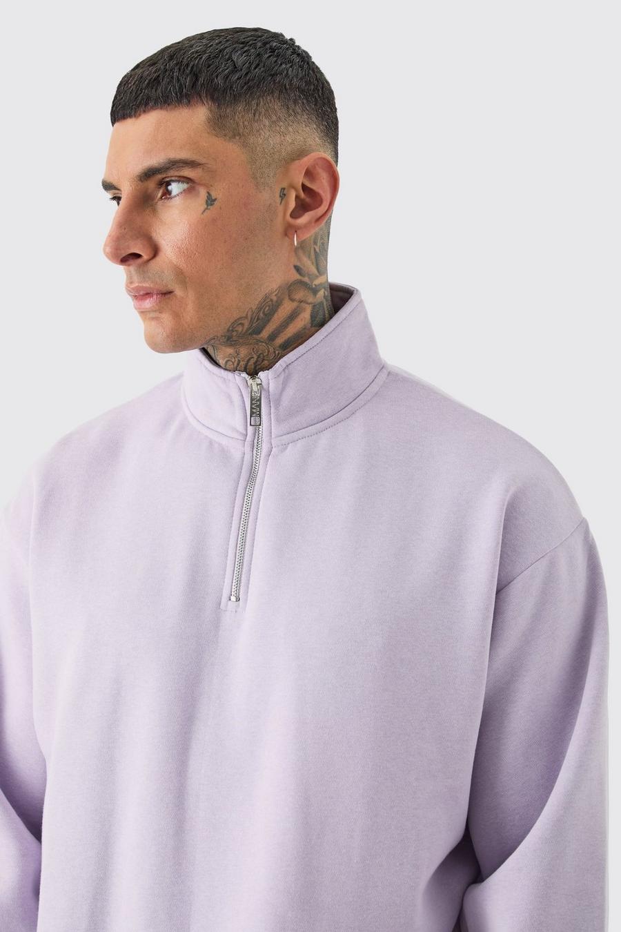 Lilac Tall Oversized Boxy Trui Met Korte Rits image number 1