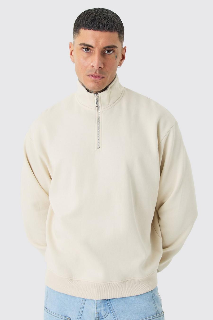 Beige Tall Oversized Boxy 1/4 Zip Sweatshirt bianco image number 1
