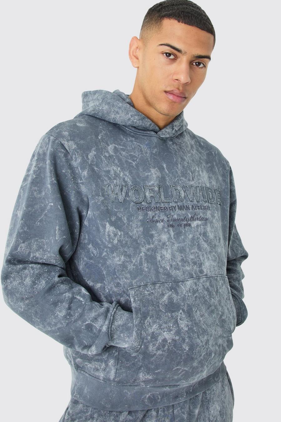 Charcoal Boxig hoodie med sliten applikation