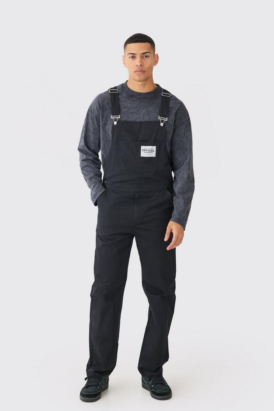 Black Washed Twill Official Relaxed Fit Twill Dungarees image number 1