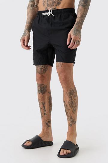 Black Tall Plain Mid Length Swim Short