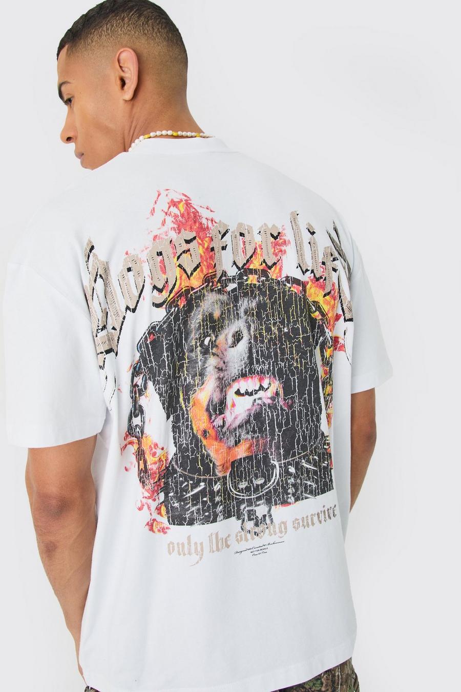 White Oversized Distressed Dog Graphic Heavyweight T-shirt image number 1