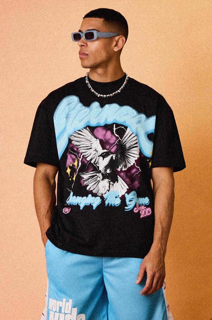 Black Oversized Eternal Dove Graphic Heavyweight T-shirt image number 1