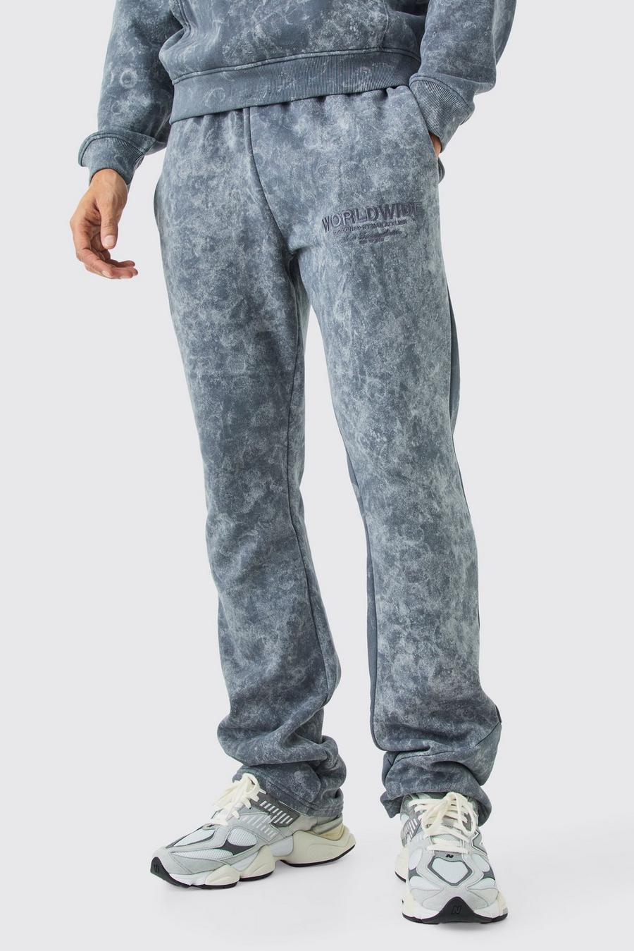 Pantaloni tuta slavati con applique, smagliature e pieghe sul fondo, Charcoal image number 1
