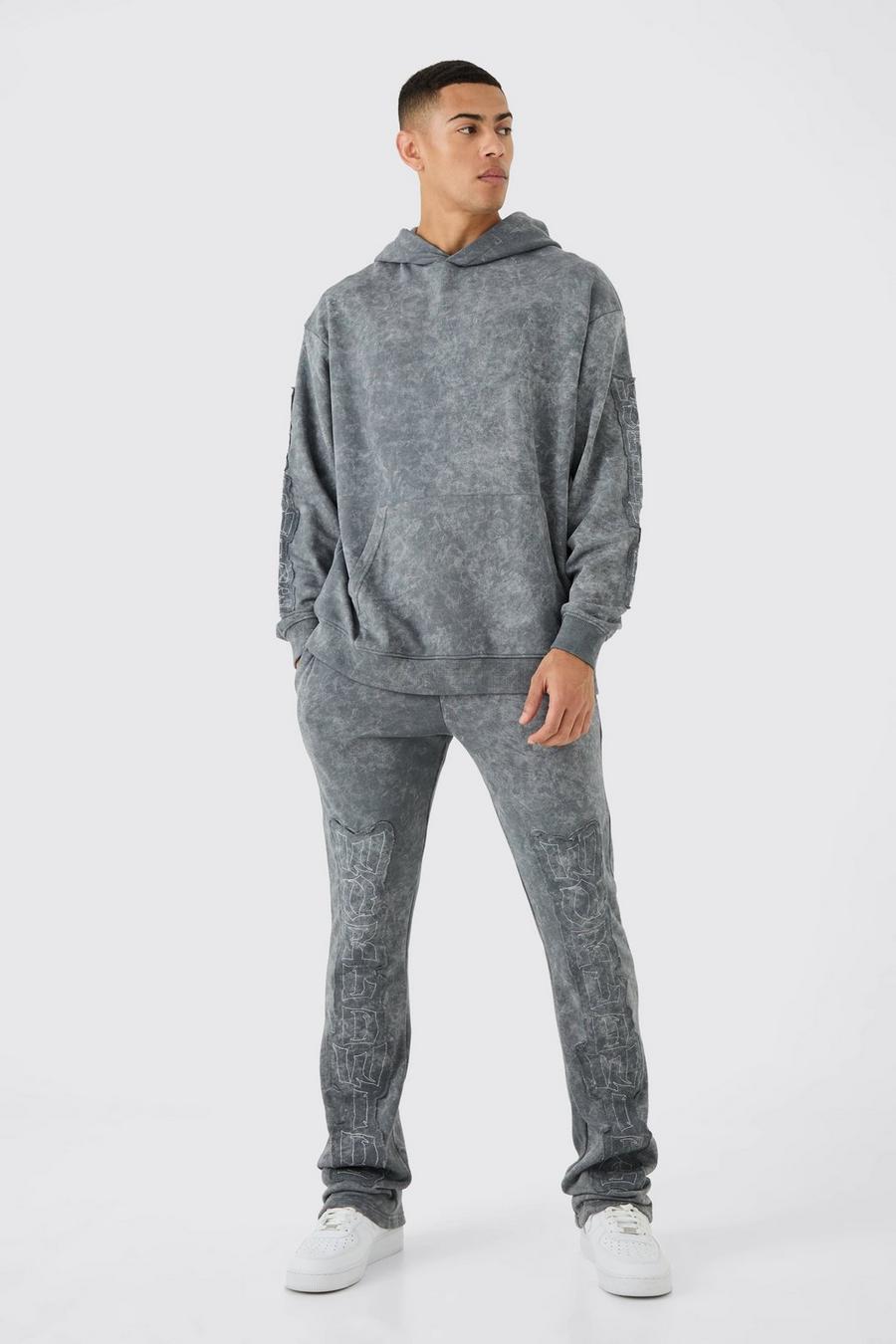 Charcoal Oversized Worldwide Raw Edge Applique Flare Tracksuit image number 1