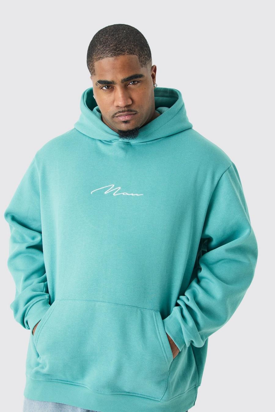 Teal Plus Man Over The Head Basic Hoodie