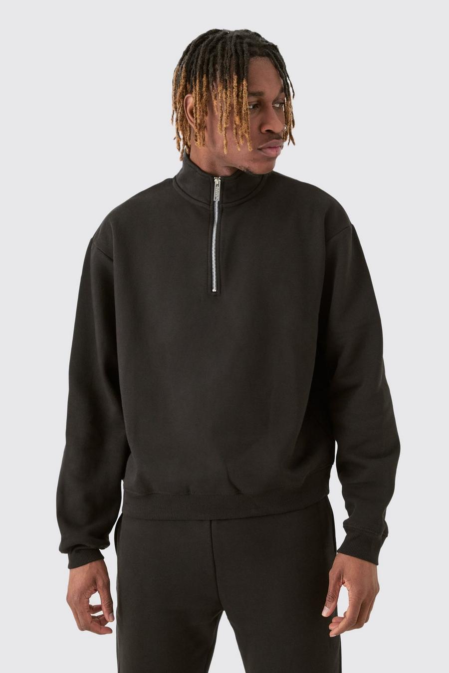 Black Tall Oversized Boxy 1/4 Zip Sweatshirt Tracksuit image number 1