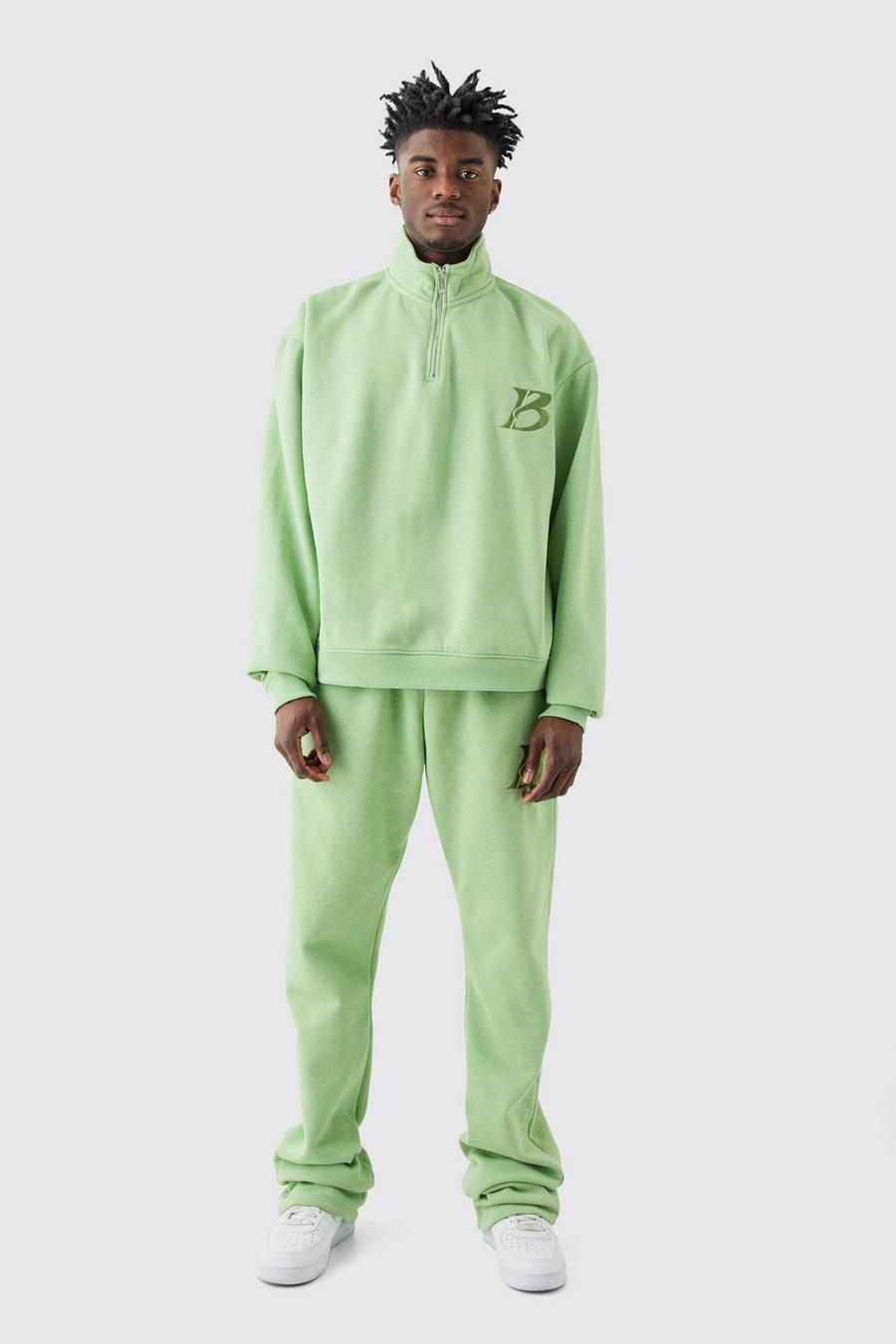 Sage Tall Oversized Boxy B 1/4 Zip Stacked Tracksuit image number 1