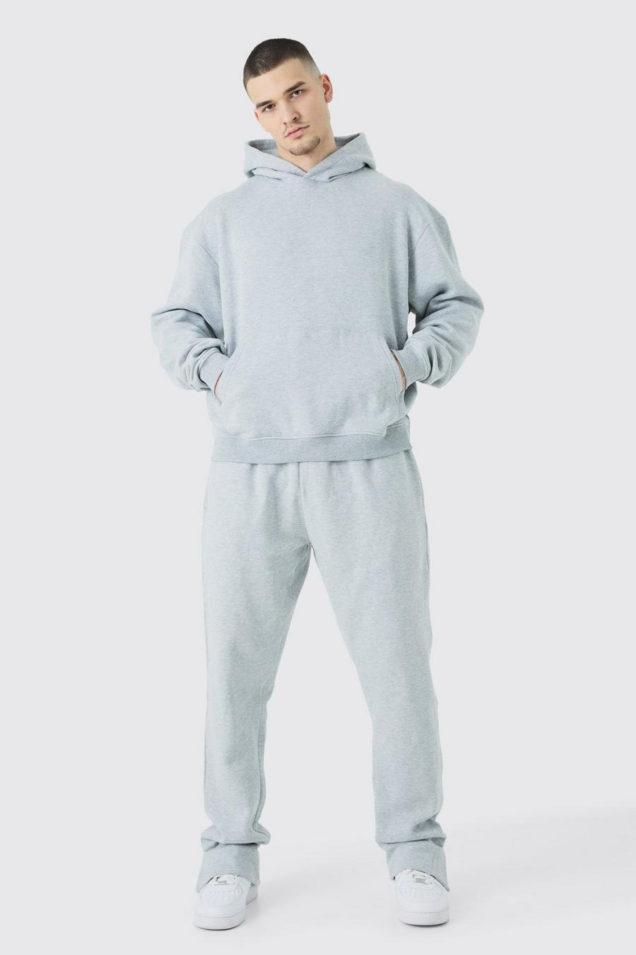 Grey marl Tall Oversized Boxy Hooded Tracksuit image number 1