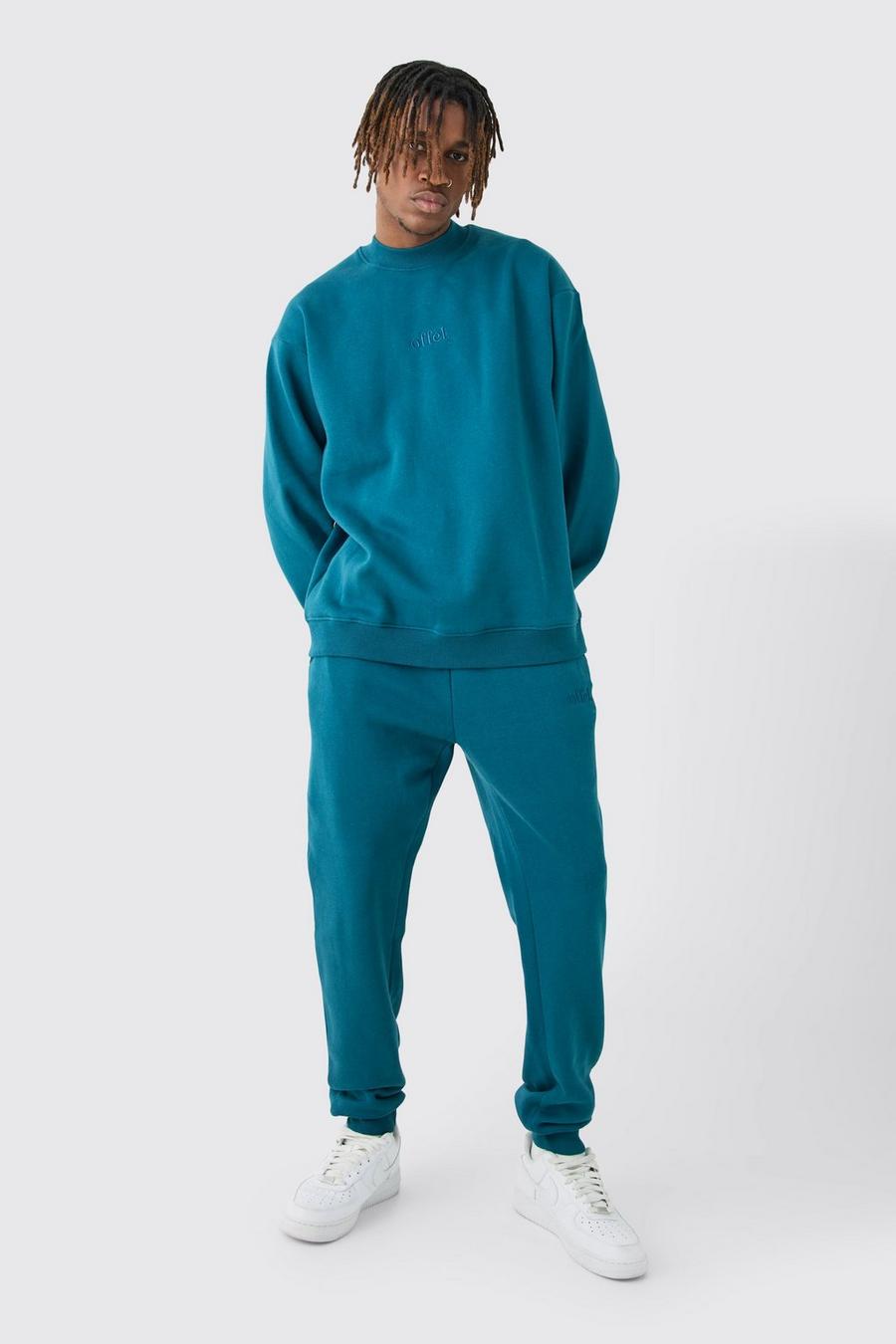 Dark blue Tall Offcl Oversize träningsoverall med sweatshirt och hög halsmudd image number 1