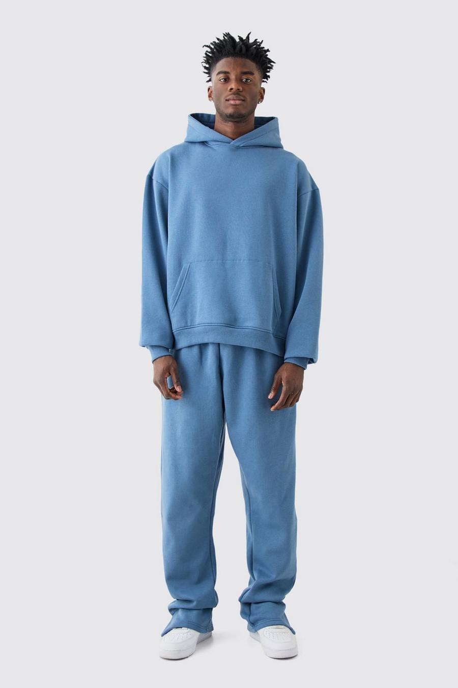Slate blue Tall Oversized Boxy Hooded Stacked Tracksuit image number 1
