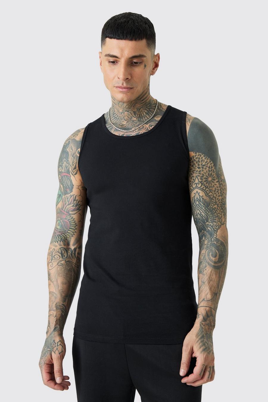 Black Tall Muscle Fit Tank Top image number 1