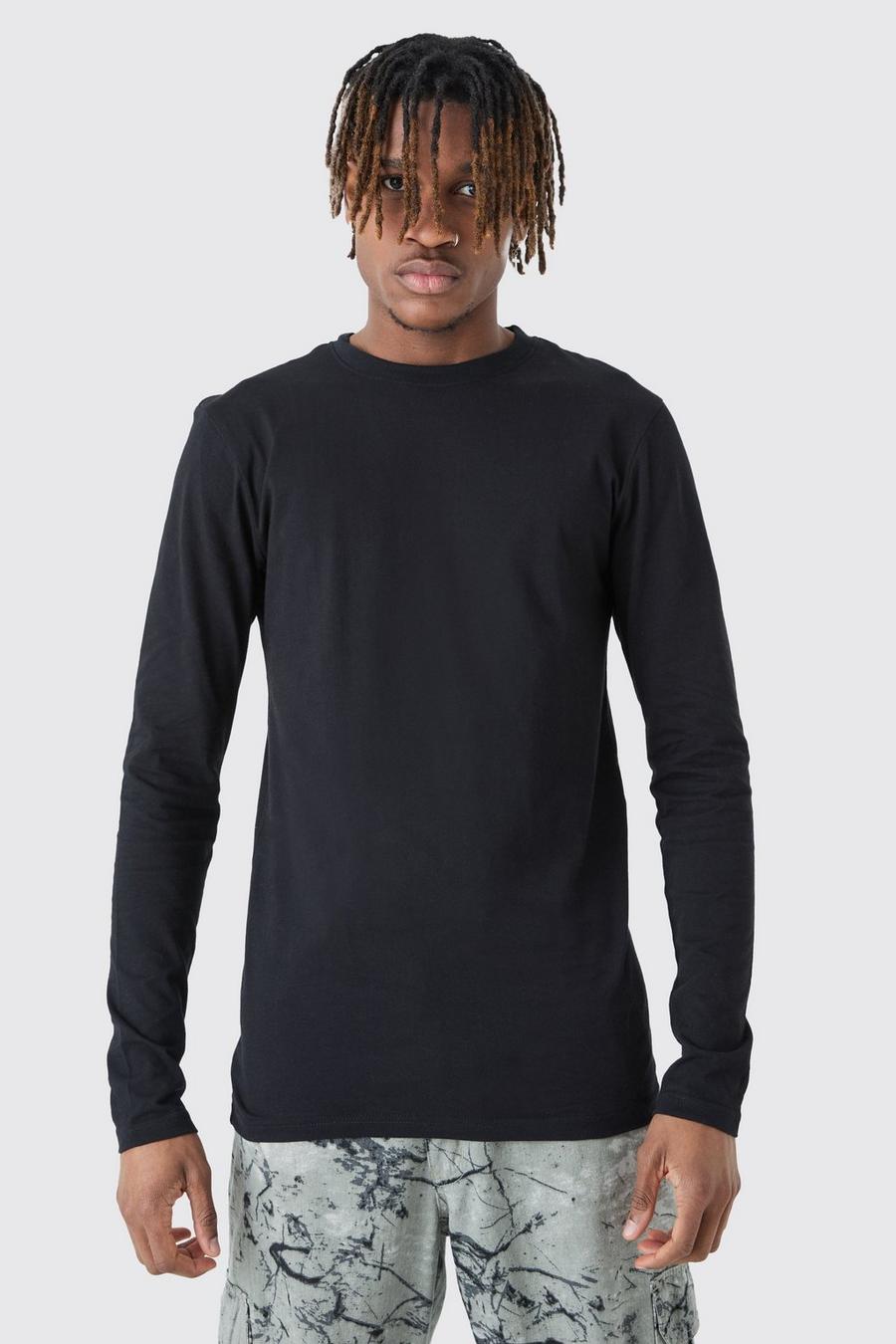 Black Tall Långärmad t-shirt i muscle fit image number 1