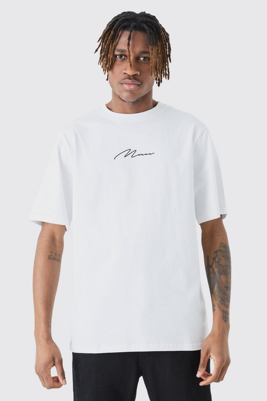 T-shirt Tall con stampa di firma Man sul petto, White