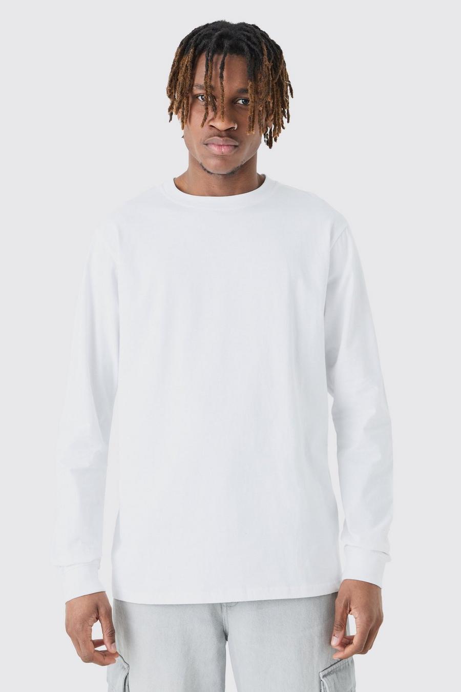 White Tall Långärmad t-shirt med rund hals image number 1