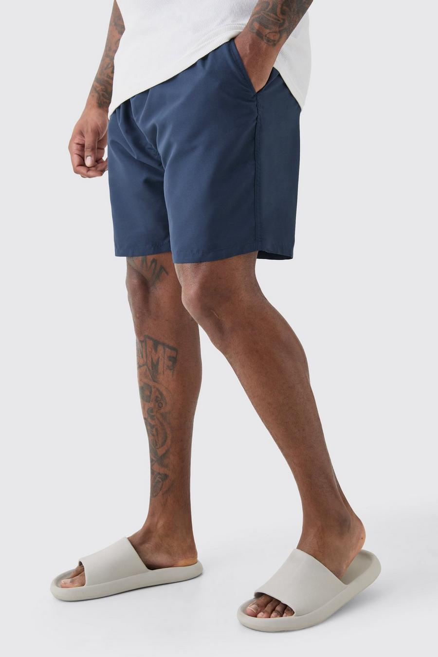 Costume a pantaloncino medio Plus Size in tinta unita, Navy image number 1