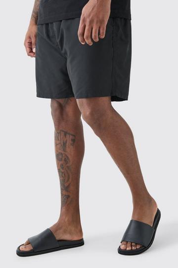 Black Plus Plain Mid Length Swim Short