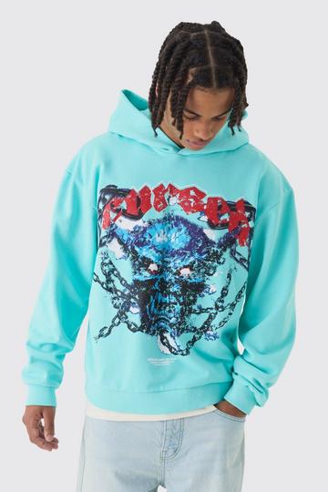 Blue Oversized Boxy Acid Wash Loopback Hoodie