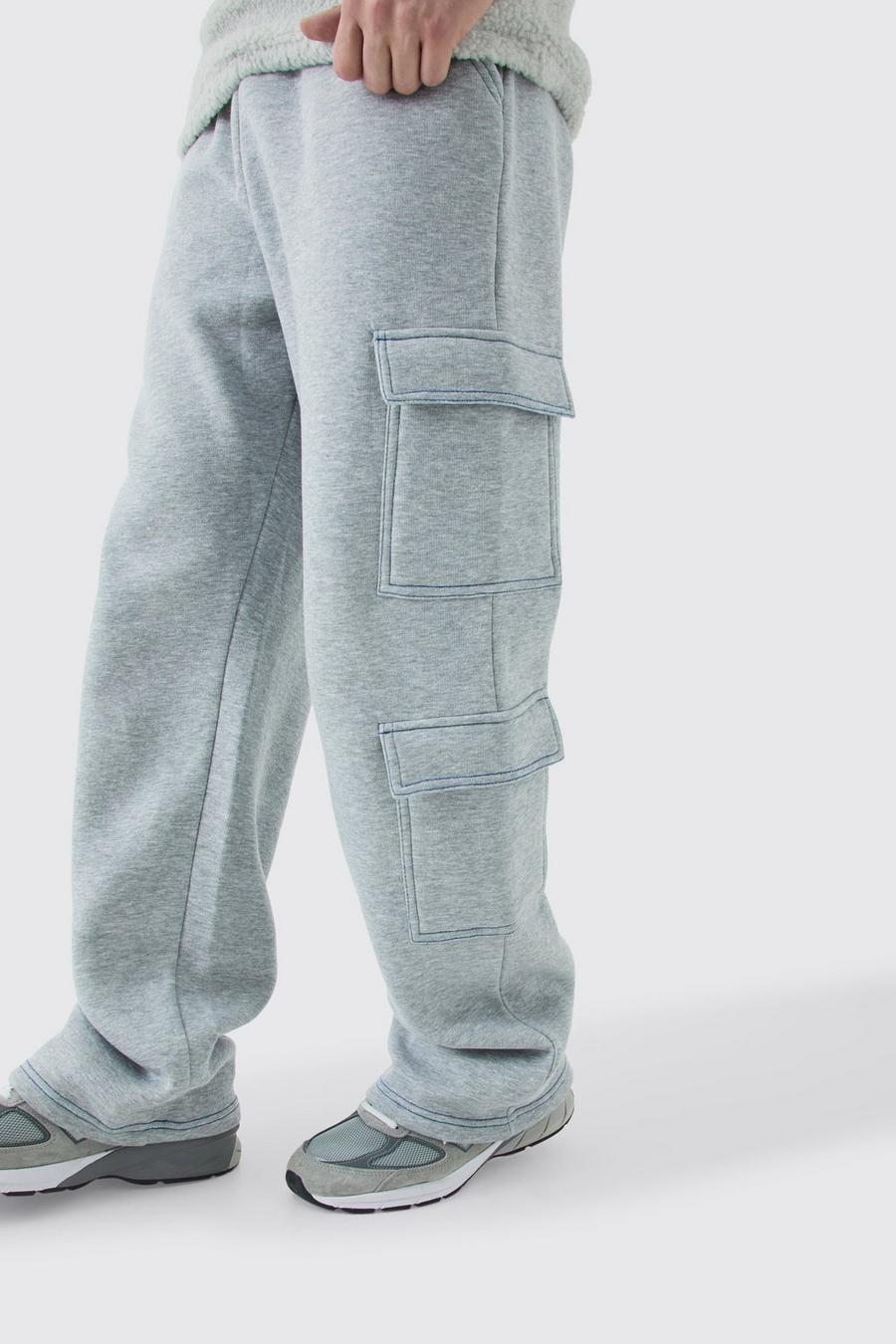 Grey marl Tall Straight Leg Top Stitch Cargo Jogger image number 1
