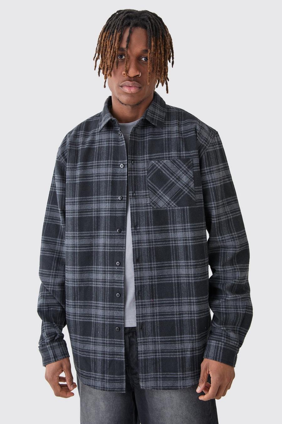 Slate Tall Oversized Heavy Weight Check Overshirt image number 1