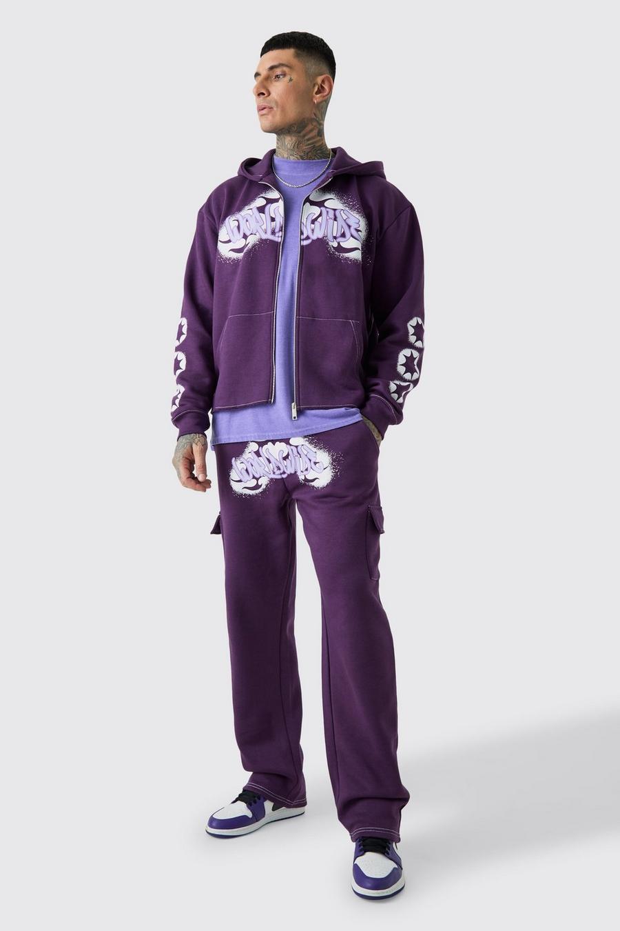 Tall Boxy Worldwide Graffiti Cargo Tracksuit | boohoo Tall Boxy Worldwide Graffiti Cargo Tracksuit | boohoo