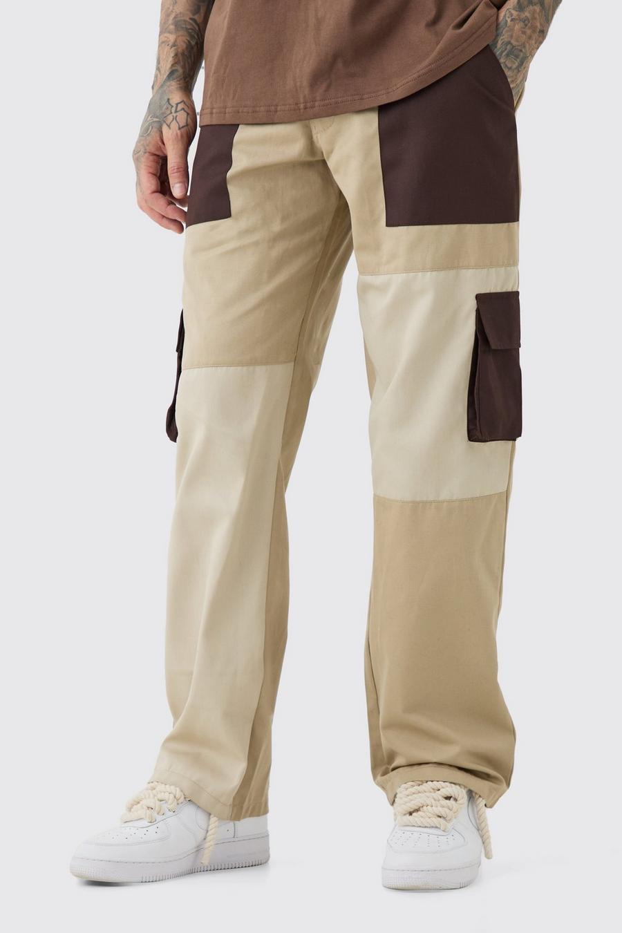 Chocolate Tall Relaxed Fit Colour Block Cargo Trouser image number 1
