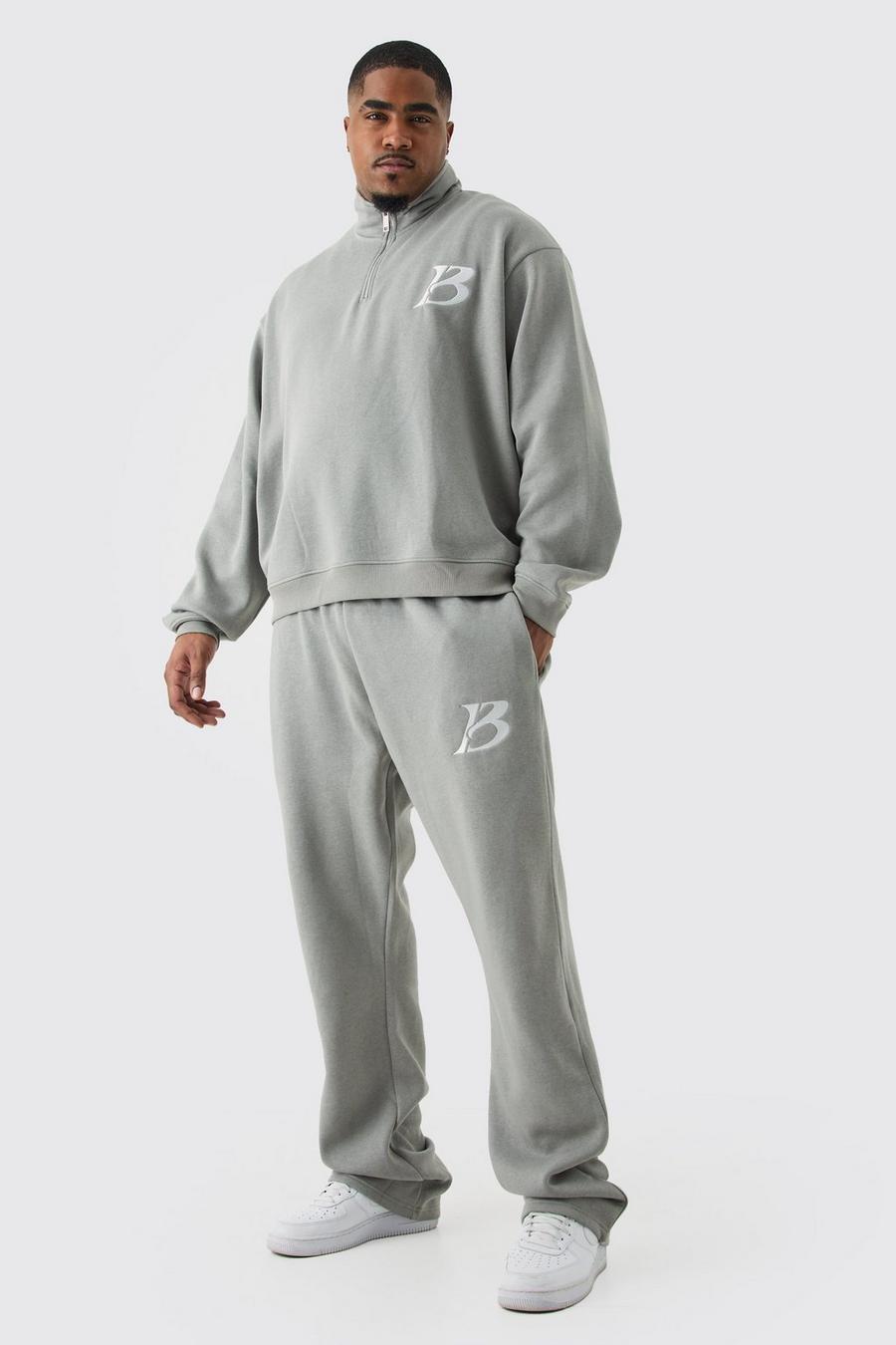 Charcoal Plus Oversized Boxy B 1/4 Zip Stacked Tracksuit image number 1